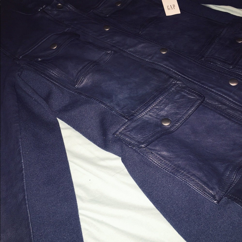Medium Genuine Ink Navy Leather Jacket - Picture 5 of 6